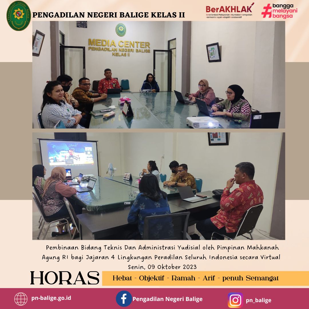 Pembinaan Bidang Teknis Dan Administrasi Yudisial oleh Pimpinan Mahkanah Agung RI bagi Jajaran 4 Lingkungan Peradilan Seluruh Indonesia secara Virtual
